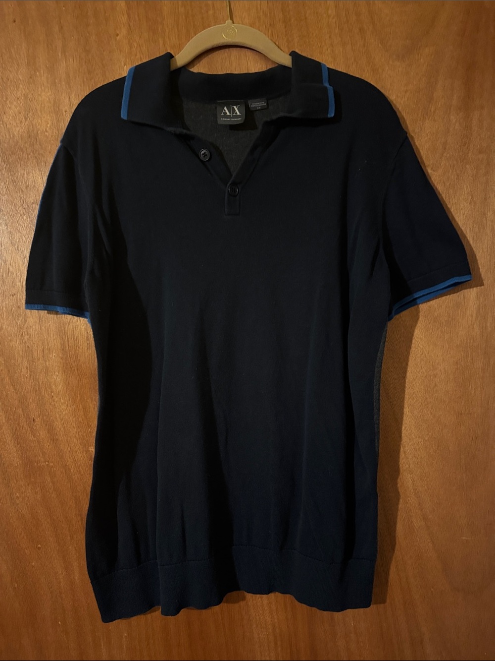 A/X Armani Exchange Men's Black Polo with Blue Trim and brownish back (mlb)